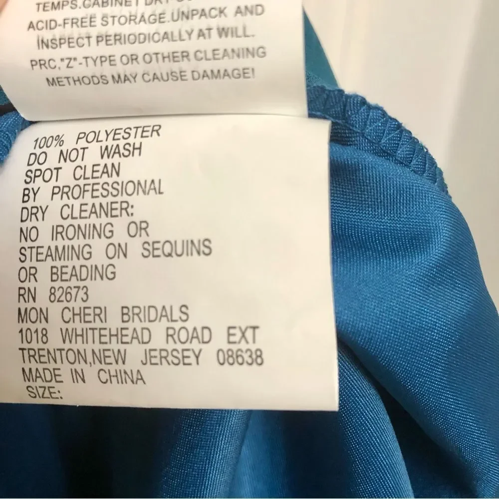 Cameron Blake by Mon Cheri Gown Dress Teal Beaded Sequins MOB Formal NWT 8